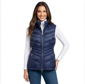 Michael Kors Women's Puffer Vest XL Purple Gold Nylon Zip Front 6 Pockets EXC